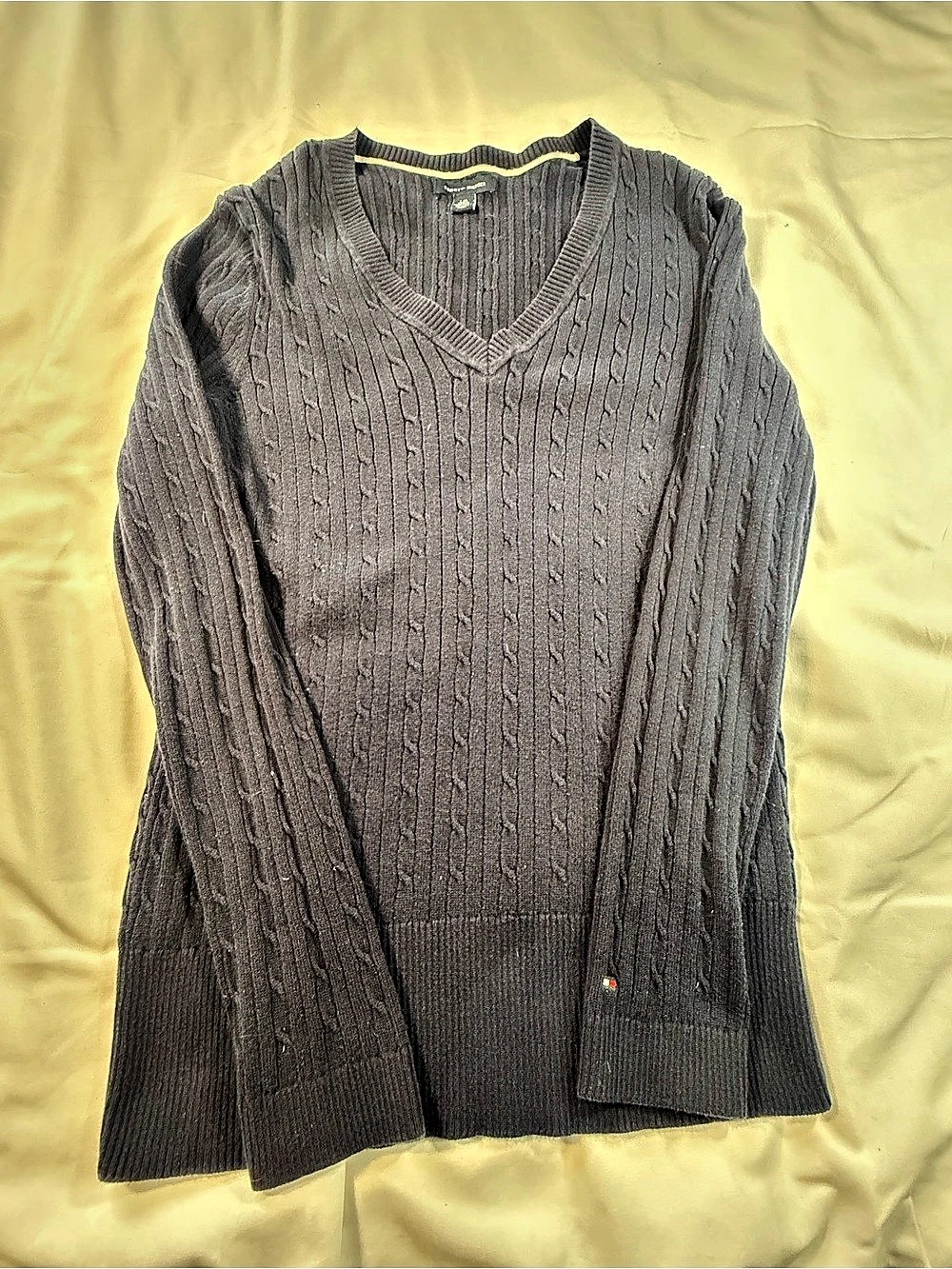Tommy Hilfiger Ladies Cable V-Neck Sweater Navy Blue Large
